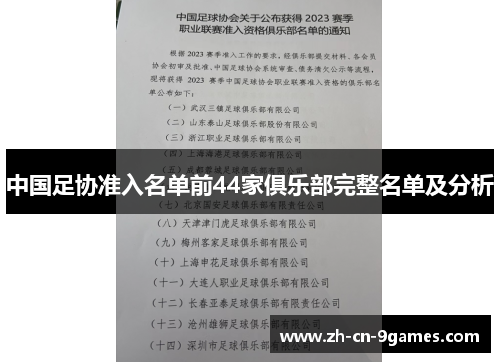 中国足协准入名单前44家俱乐部完整名单及分析